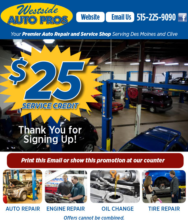 20 dollars off any service or repair including oil changes, valid for the first 19 people to call